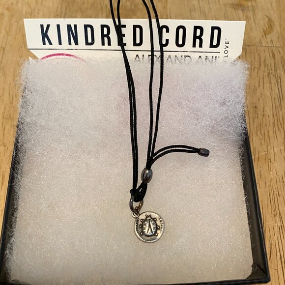 Alex and Ani Black Cord Bracelet with Silver Ladybug Charm - Picture 1 of 6